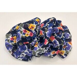 Vintage 80s 90s Big Silky Look Hair Bow Barrette Clip Ribbon Navy Blue 7"